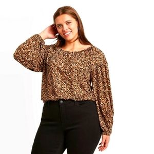 Ava and Viv 2x Animal Print Top puff sleeve blouse Holiday Plus Size